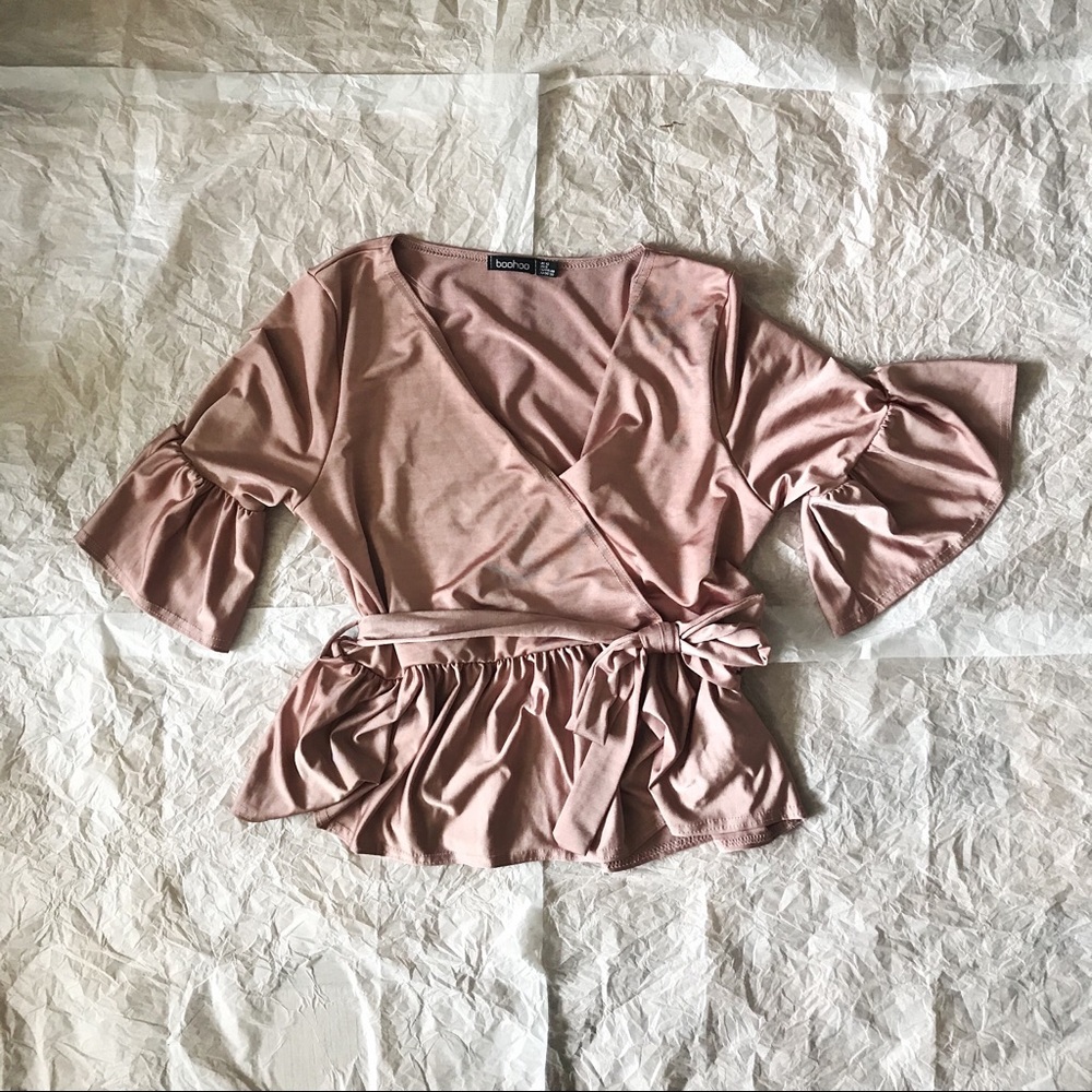 Satin Tie Front Top | boohoo | NWOT